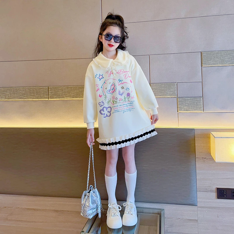 女童卫衣春秋款2025新款长款遮屁股女孩裙子学院风儿童春装连衣裙