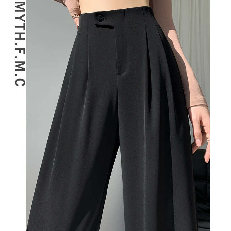 黑色阔腿裤女2025春季新款胖mm大码宽松高腰显瘦垂感直筒西装裤夏
