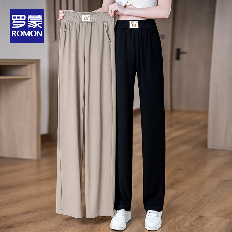 罗蒙女装窄版阔腿裤2025夏季新款高腰垂感百搭显瘦直筒休闲女裤