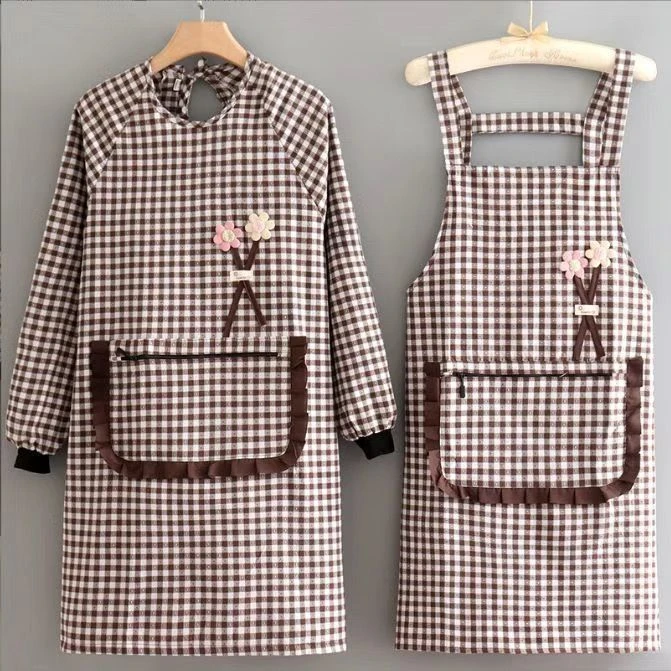 长款罩衣女外穿新款棉布长袖围裙厨房防污家用做饭围裙上班打工女