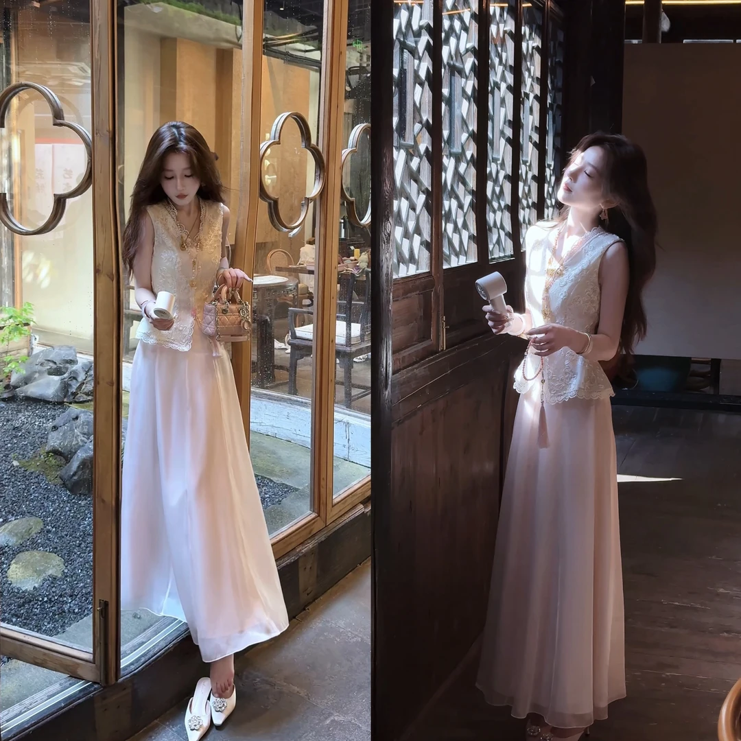 【婷婷】《乌梅子酱》甜醉国风系 蕾丝流光缎无袖套装 TTH2SX658【Q】