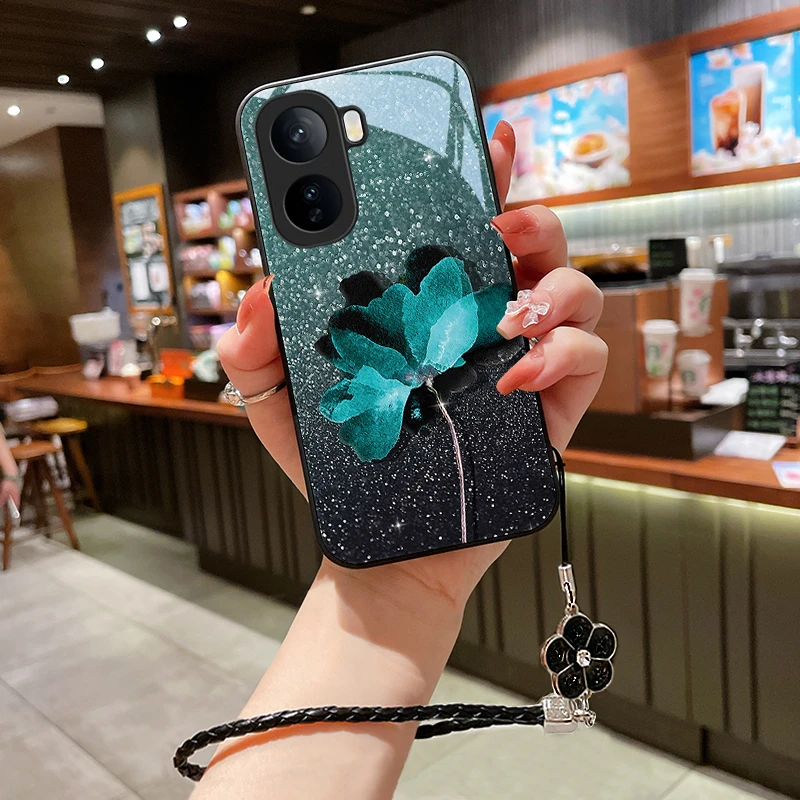 荧光花朵适用红米iQOONeo11手机壳iQOONeo10Pro+玻璃壳女款挂绳超