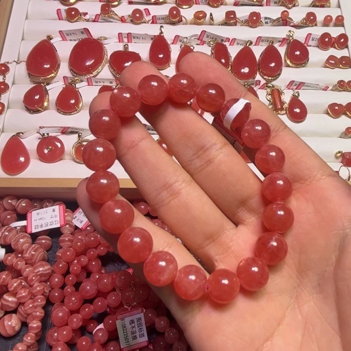 菱锰矿（红纹石）未镶嵌手串冰种10mm