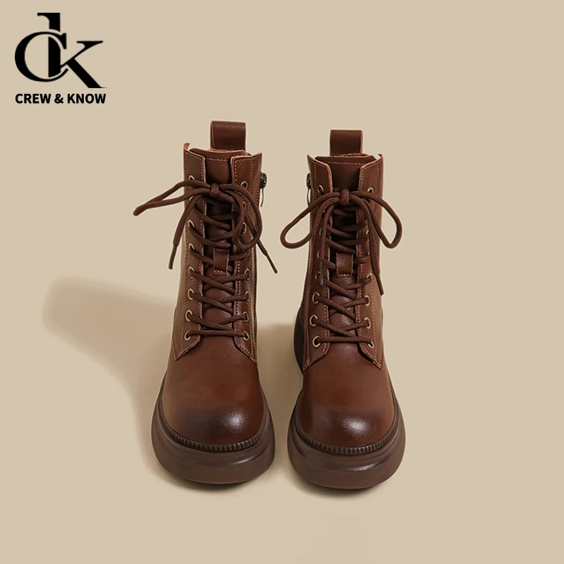 【C&K专柜正品】复古马丁靴女2025秋冬黑色厚底系带英伦风短靴