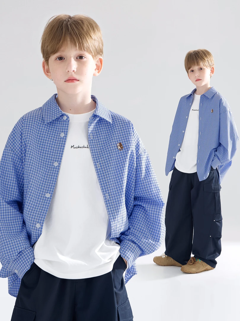 学院风格子衬衫春秋2025秋装男女童上衣中大童长袖衬衣外套开衫潮