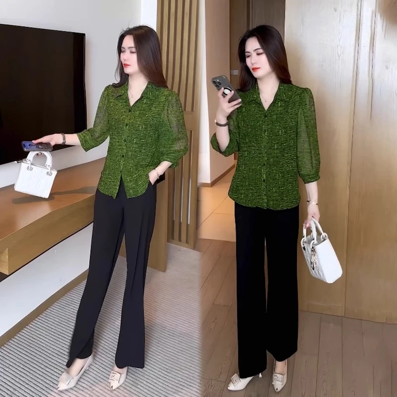 女装七分袖衬衫2025新款今年流行时尚洋气质夏款雪纺小衫减龄上衣