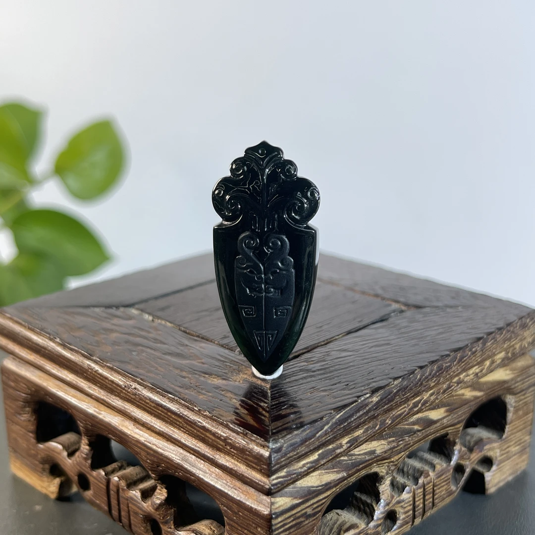 JYA01-165  黑色天然翡翠A货  黑-仿古牌