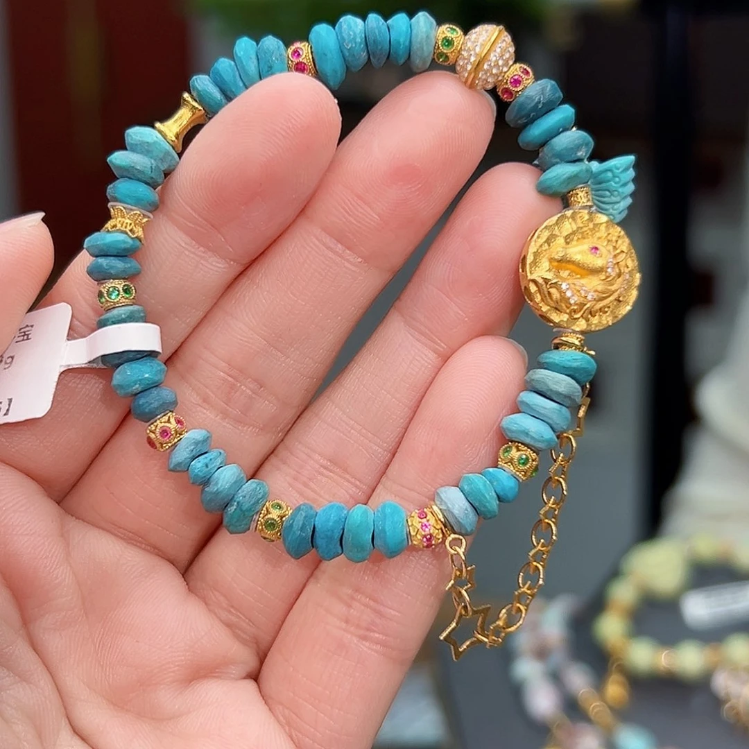 绿松石珠宝奇石18K金镶嵌