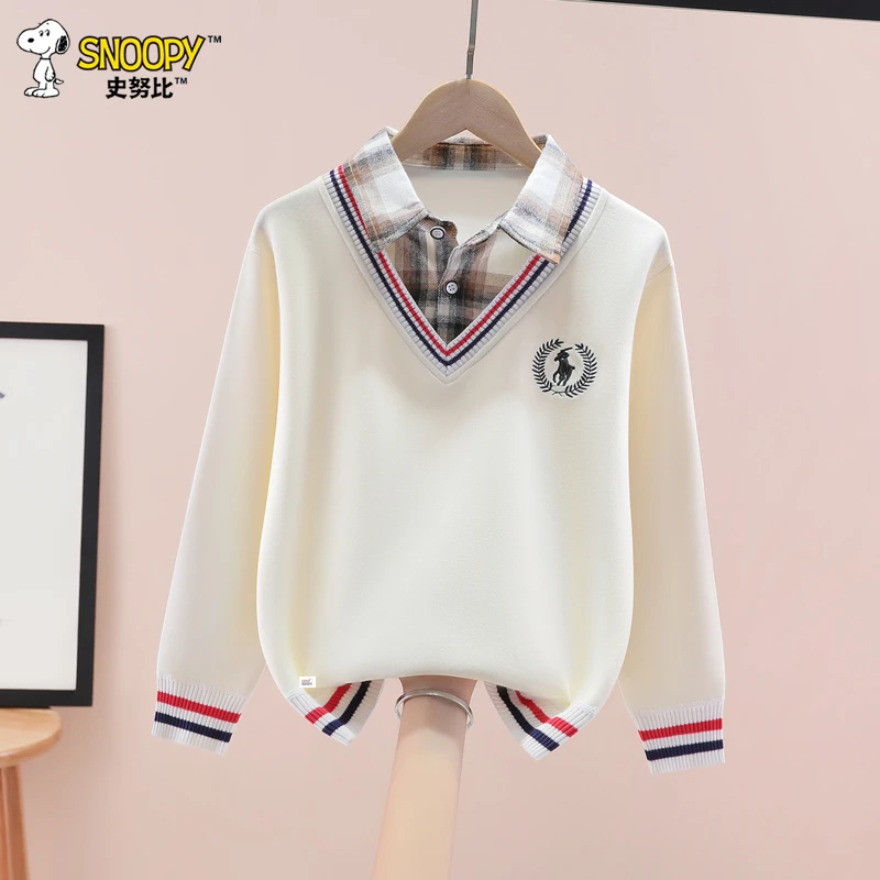 Snoopy/史努比男童假两件卫衣2025春秋新款中大童打底上衣儿童装