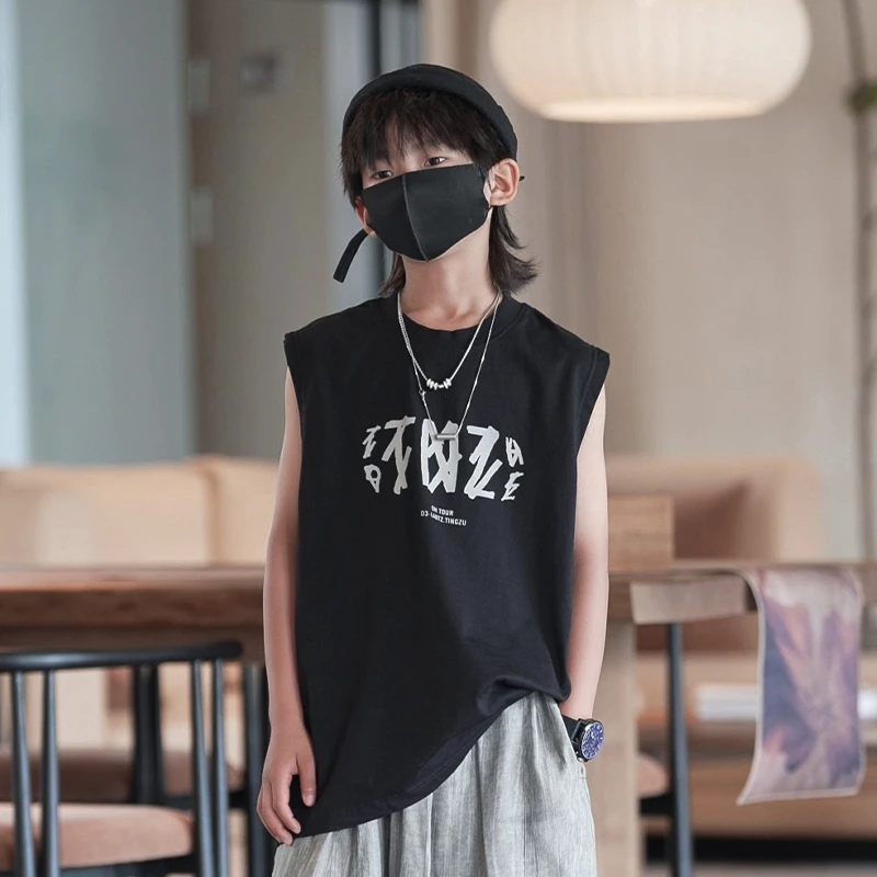 男童夏季T恤2025新款儿童装夏装无袖背心痞帅气大童男孩坎肩衣服