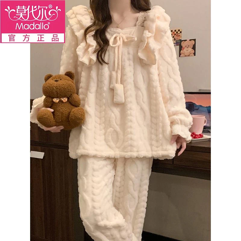 莫代尔珊瑚绒睡衣女款冬季加绒加厚2025新款麦穗绒公主甜美秋冬款