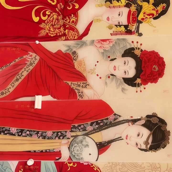 圆形崔老师中国红四条屏