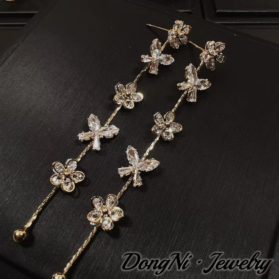 铜合金合成锆石耳饰 E039「蝴蝶花海」奢华高定耳线耳饰