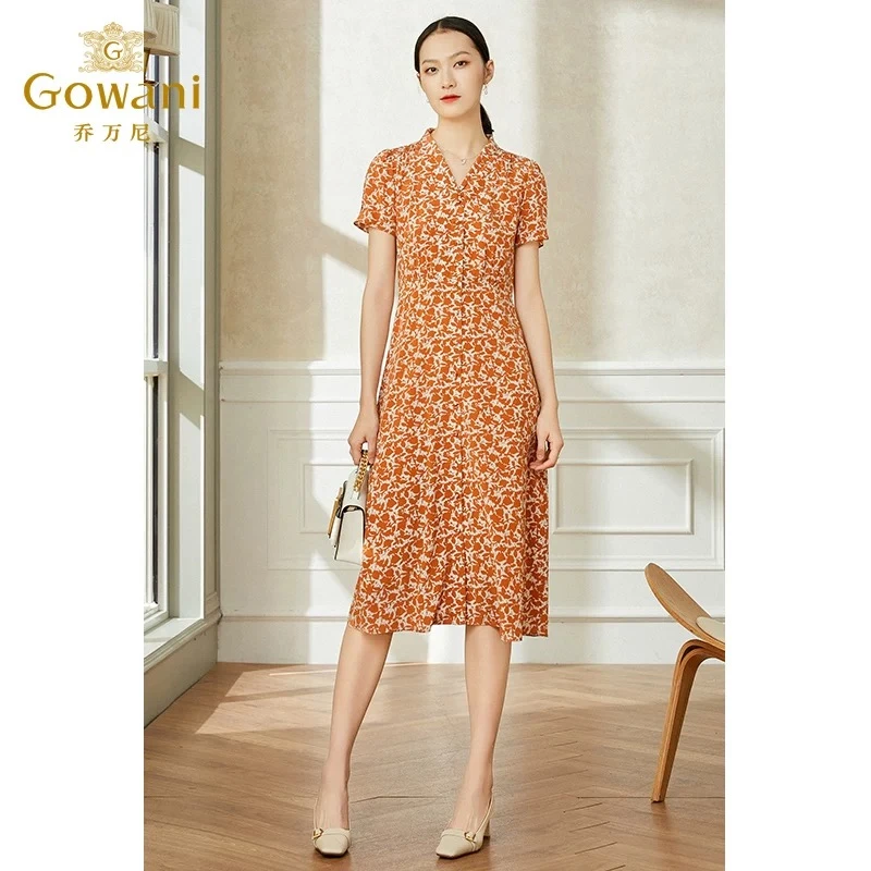 乔万尼真丝连衣裙新款夏法式甜美v领碎花商场同款EI2E769301