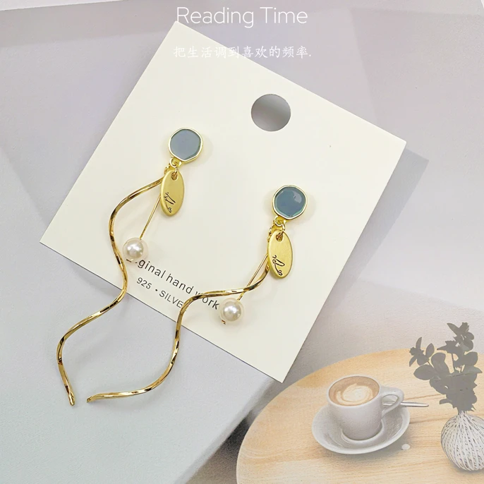 925银陶瓷耳饰 长款流苏显脸瘦耳环高级感耳饰手作设计感镀14k