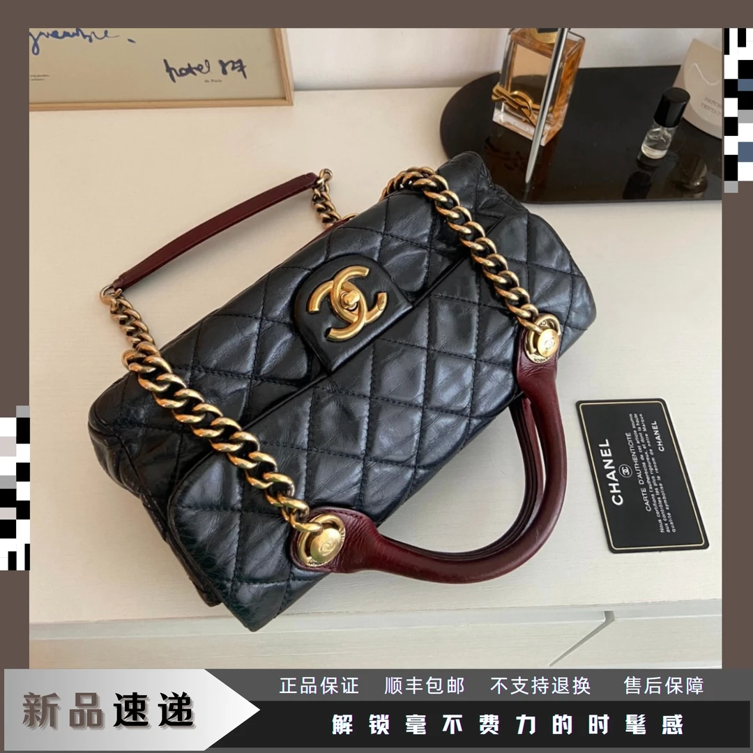 99新 Chanel/香奈儿 東区-黑色红手柄小号孟买单肩包/48678小香风