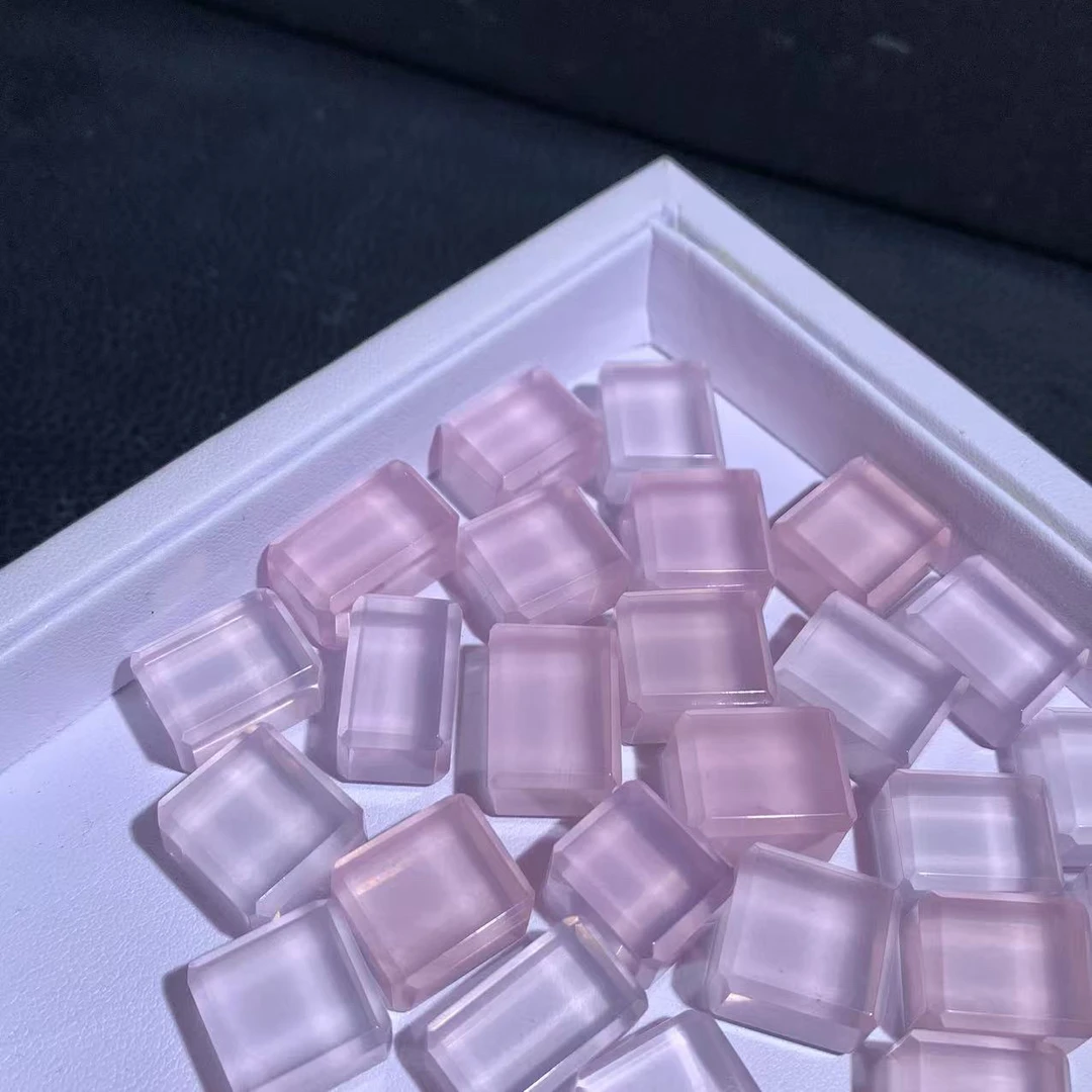 天然马达加斯加粉水晶方糖马粉小方块通孔三通DIY手链手串饰配件