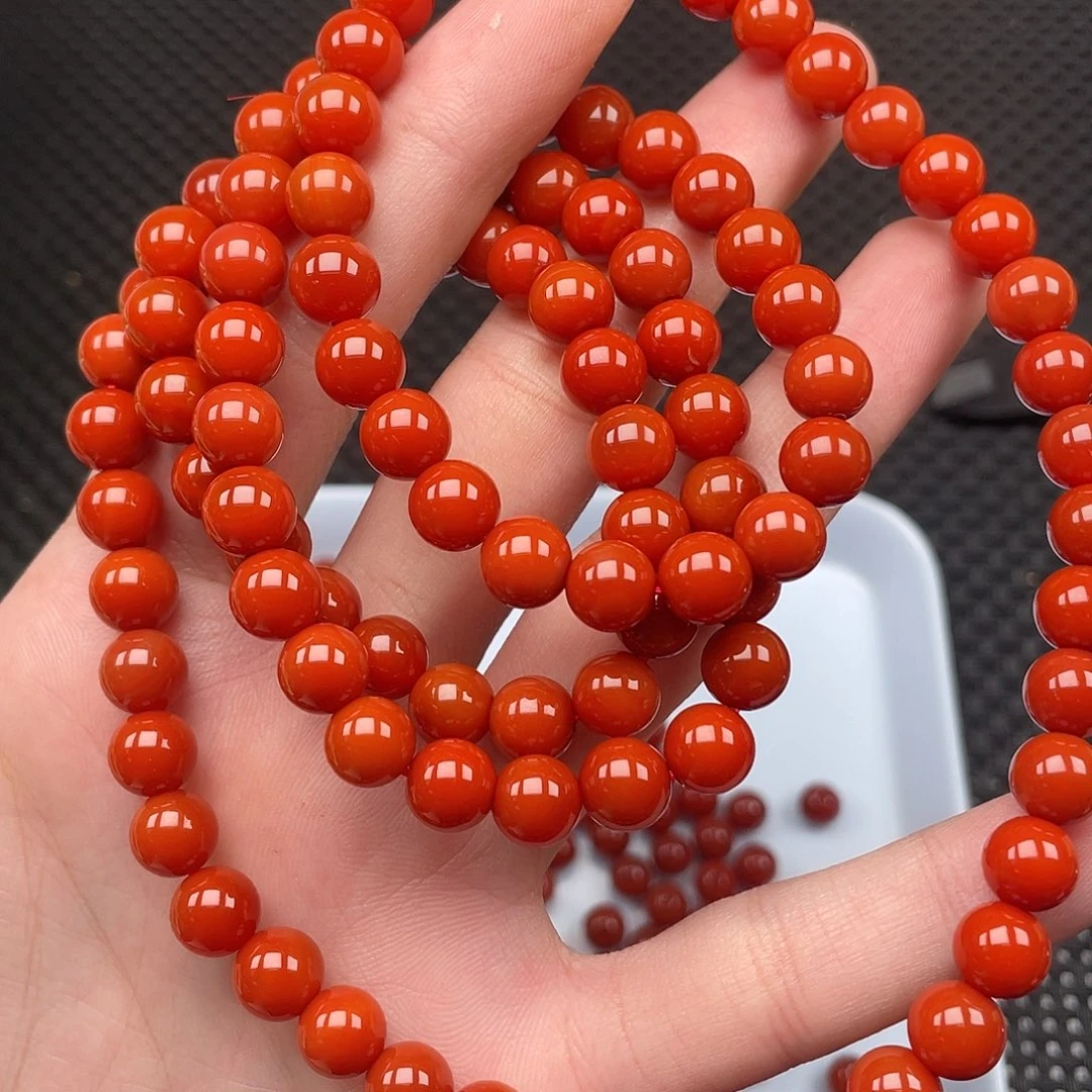 南红玛瑙未镶嵌5号 8mm柿子黄圆珠108颗长链