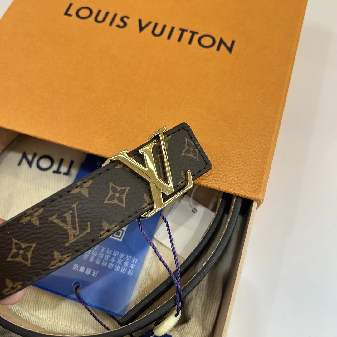 99新 LouisVuitton/路易威登 7姐专场/金扣老花腰带 2.5/80cm