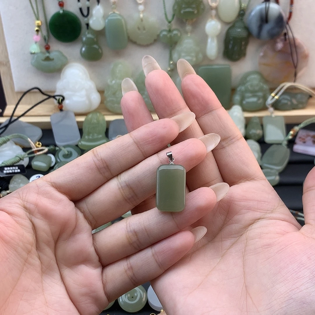 和田玉银S925镶嵌吊坠(不含链)