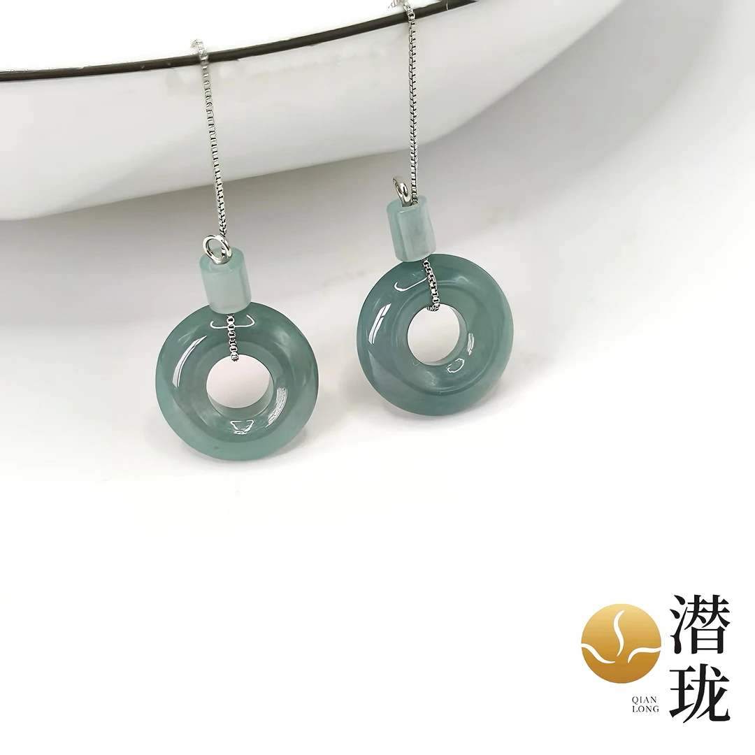 【潜珑】qq-2004天然翡翠冰润甜甜圈耳饰