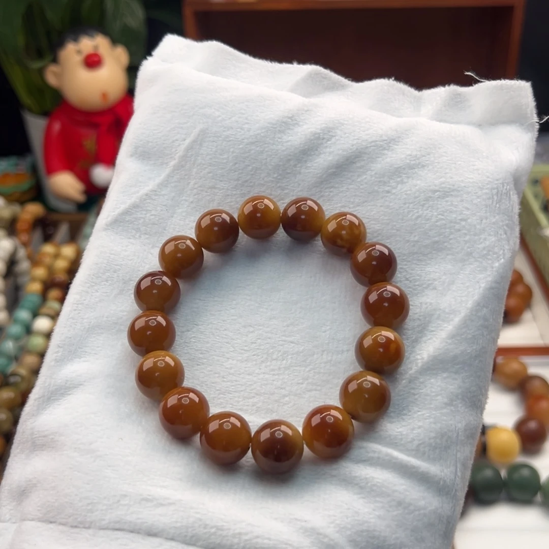 菩提根/象牙果手串卡14圆珠玉化虎皮微瑕