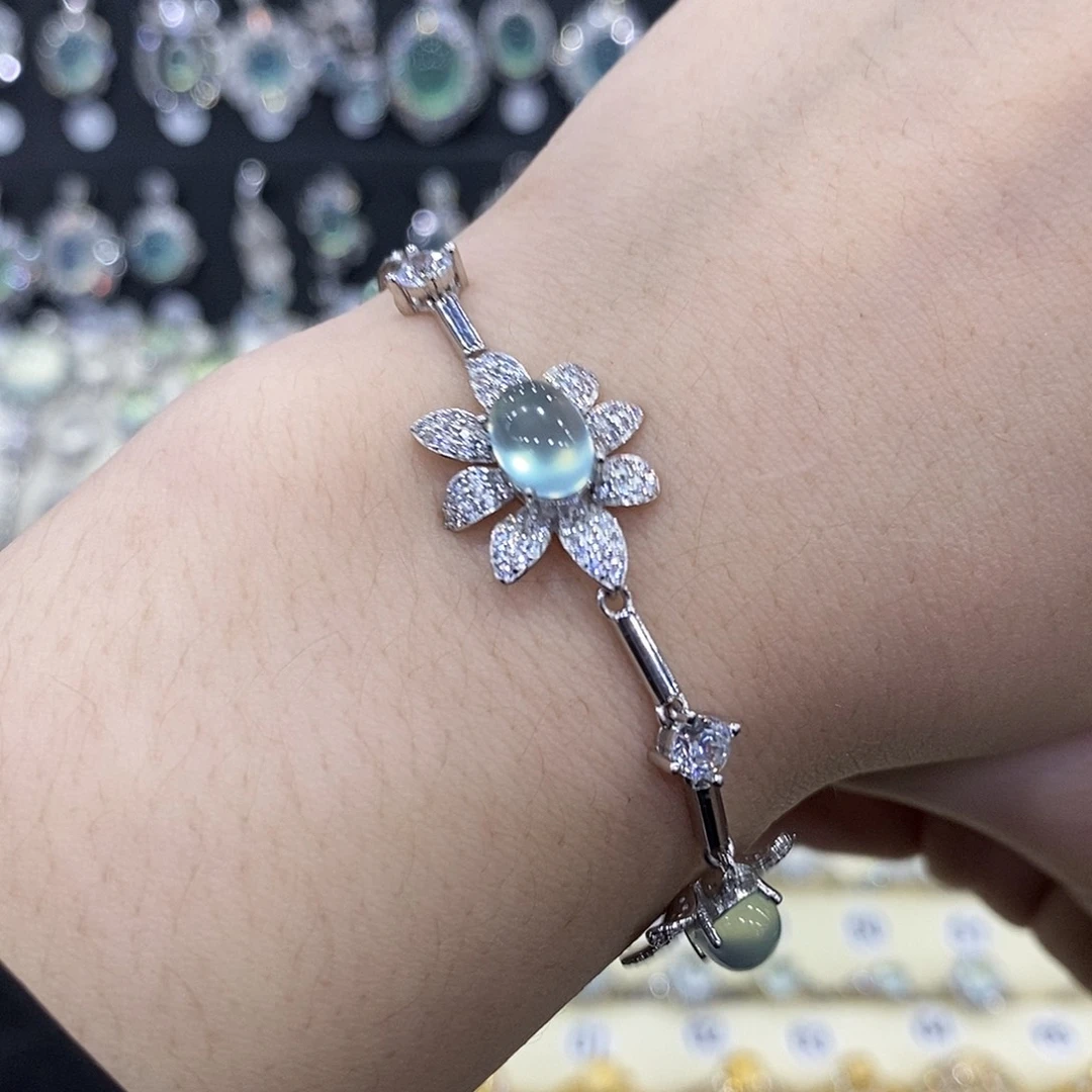 蛇纹石玉银S925镶嵌手链