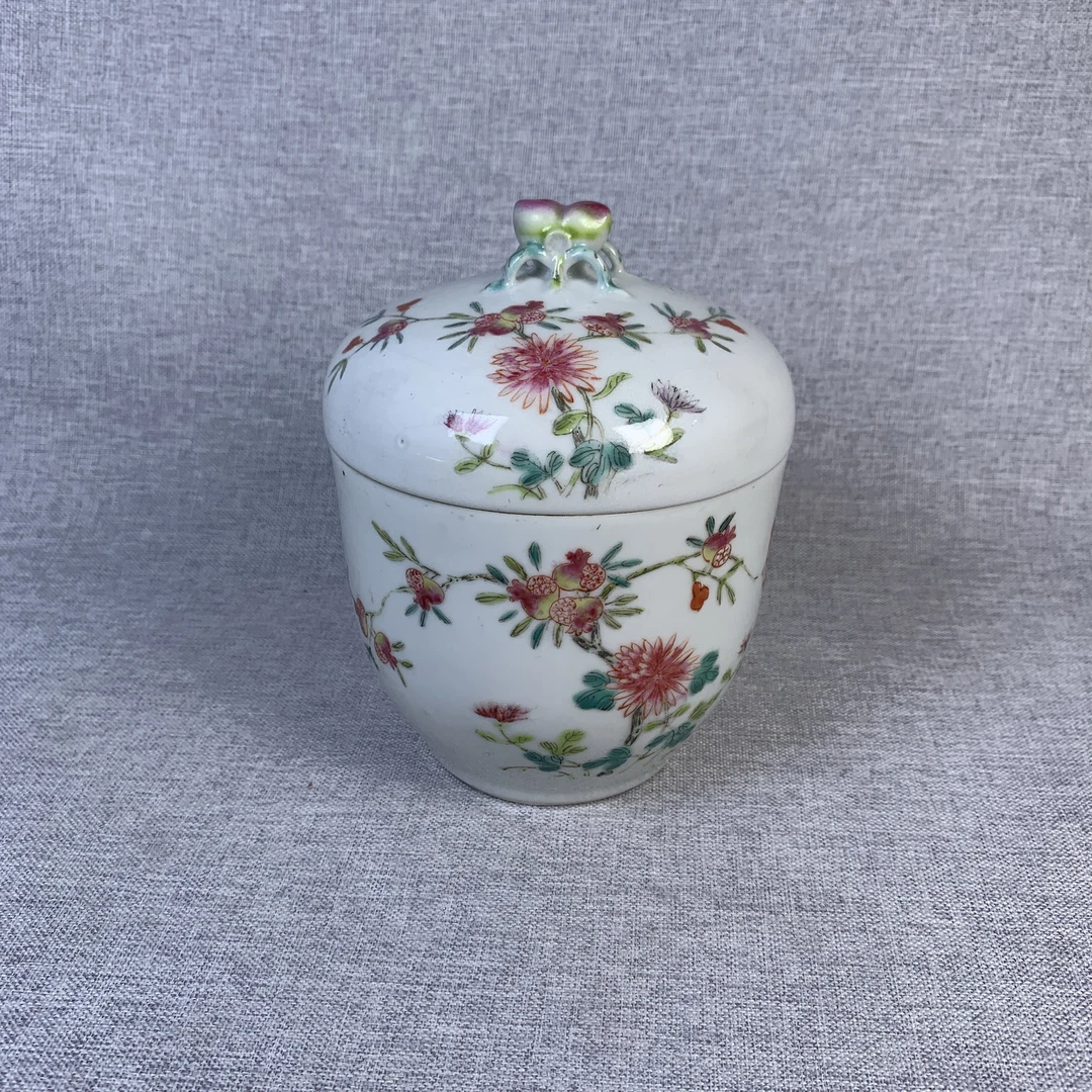 民国粉彩花卉盖罐古瓷器真品国营镇江市文物商店库出5228051