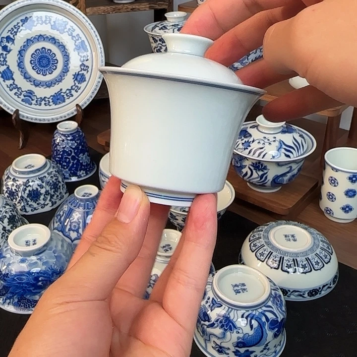 盖碗陶柴窑白胎马蹄盖碗110cc