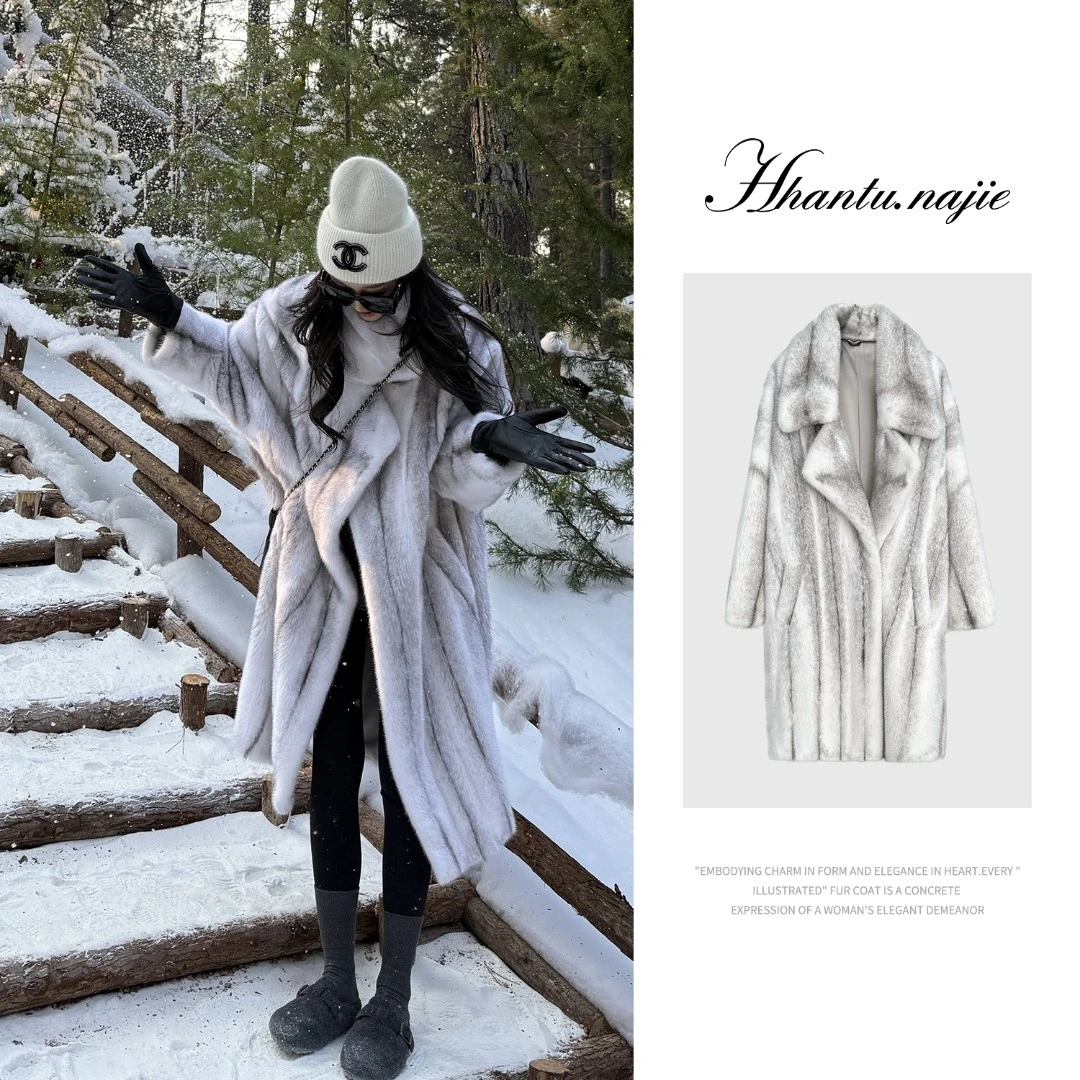 【娜姐】『巴塞罗那』进口天鹅绒十字全抽小母貂长款时尚皮草HT-01