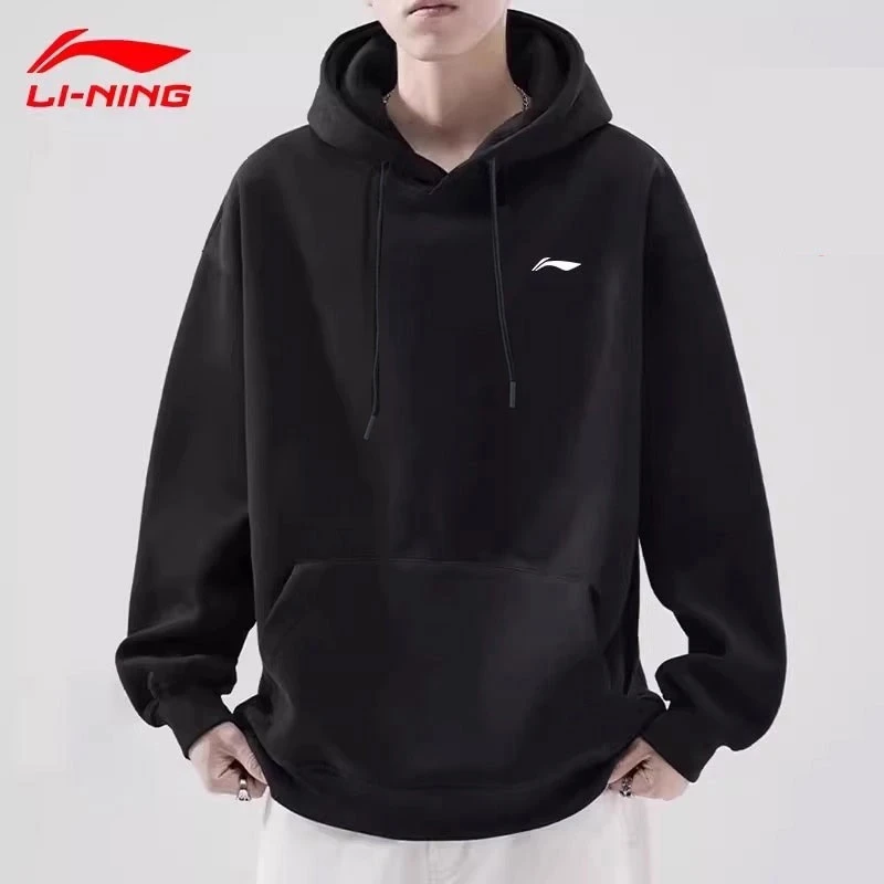 李宁连帽卫衣男2025春季棉质时尚简约百搭男休闲宽松大码休闲上衣