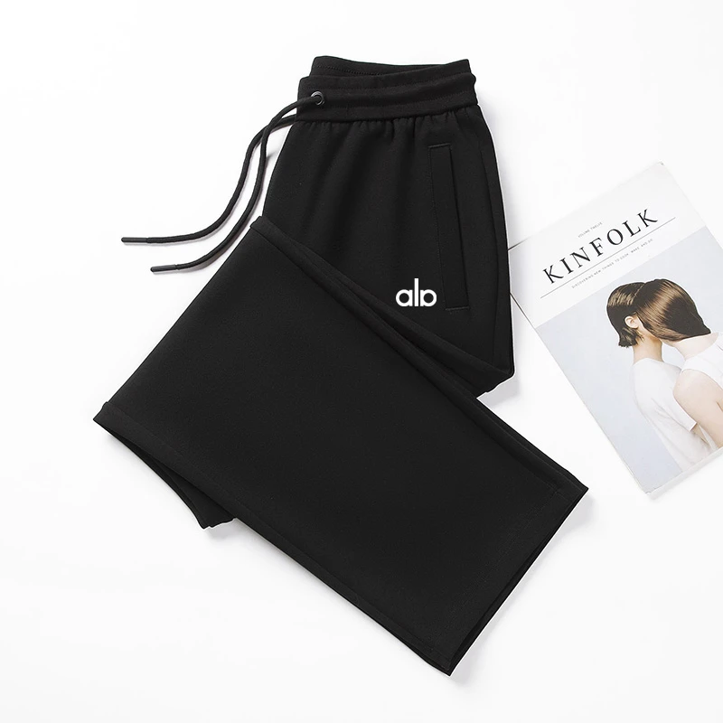 alo直筒卫裤男秋冬新款宽松运动休闲加绒裤子松紧腰百搭垂感长裤