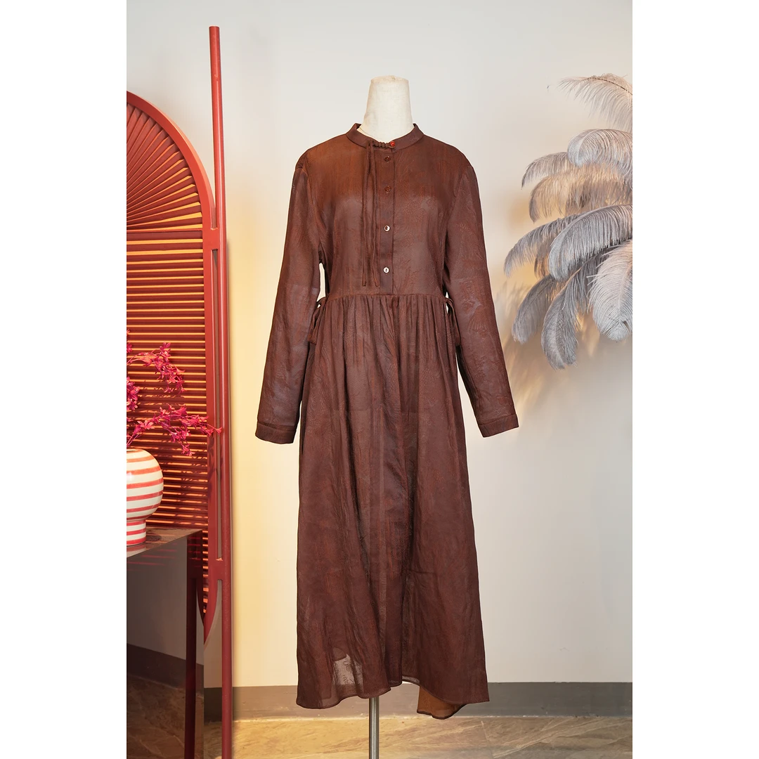 【万象有衣】鸾凤合鸣-罗绮高端女装设计师款香云纱绞罗连衣裙-7257