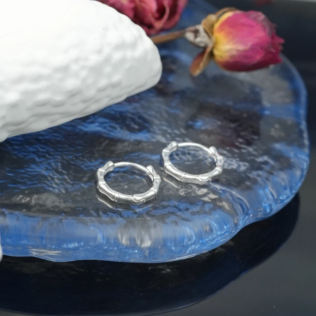 足银耳饰 【竹节耳扣】黔喜银饰气质百搭简约精致