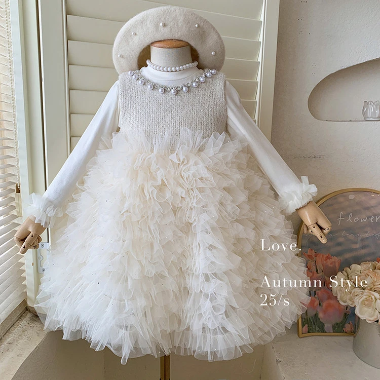 女童连衣裙春秋装儿童礼服高定生日公主裙宝宝蛋糕两件套W25187