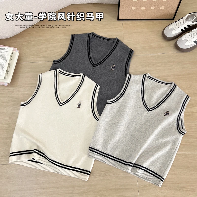 【断码特价】2025春秋女大童毛衣马甲女春秋内搭学院风套头V领毛衣