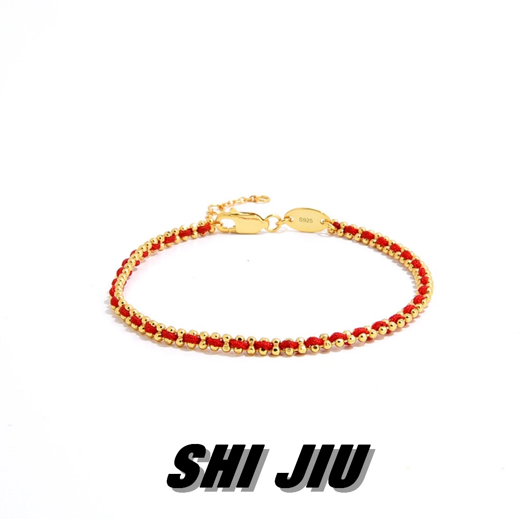 925银布艺手链 纯银红绳编织手链