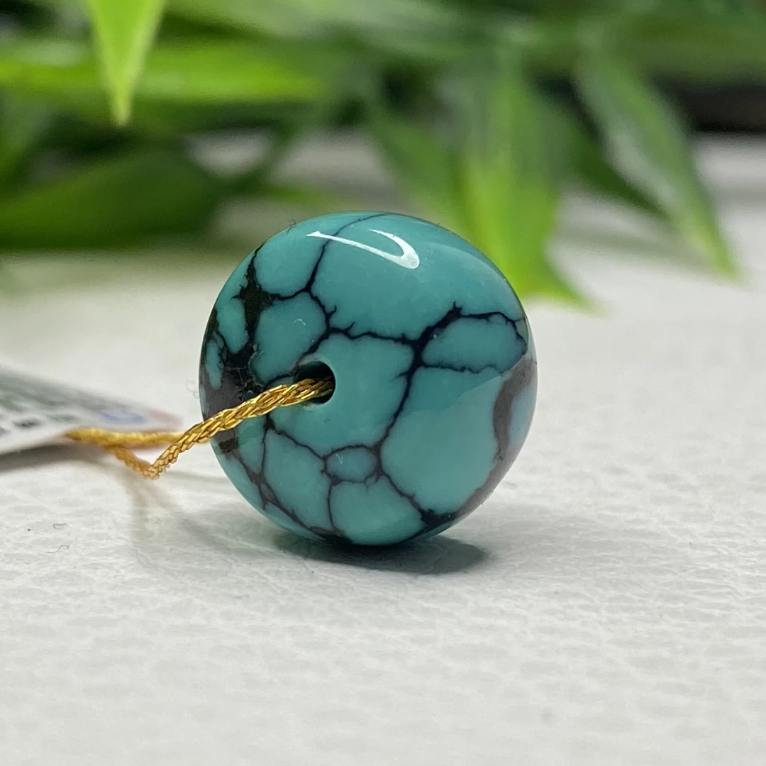 天然原矿绿松石玉化老型珠12.7*8.5mm重2.54克高瓷高色地大质检