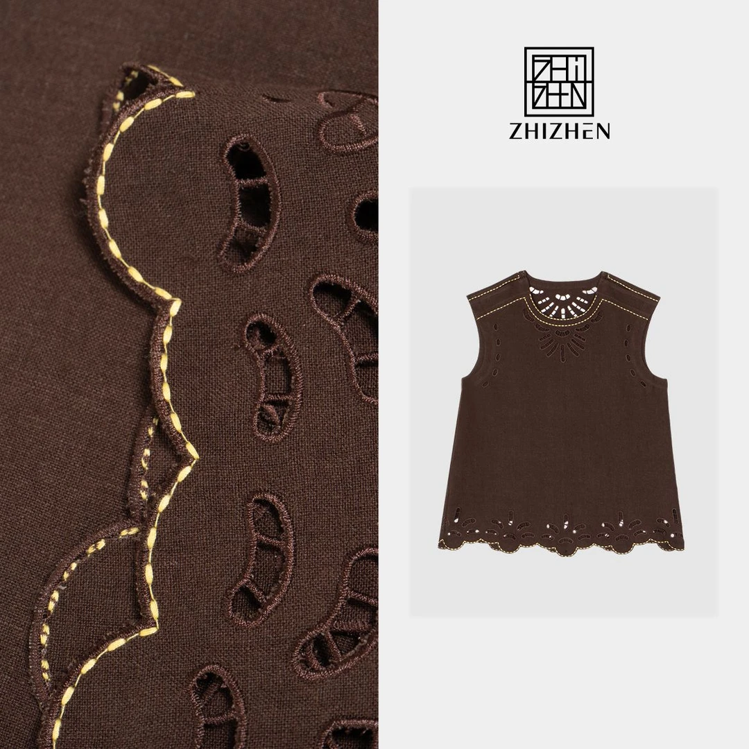 夏季时尚新款无袖镂空刺绣上衣【禾酥】