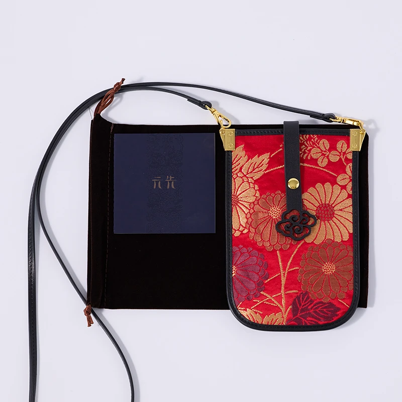 南京云锦博物馆云锦包包【金色花季斜跨手机包】竖款便携放手机包