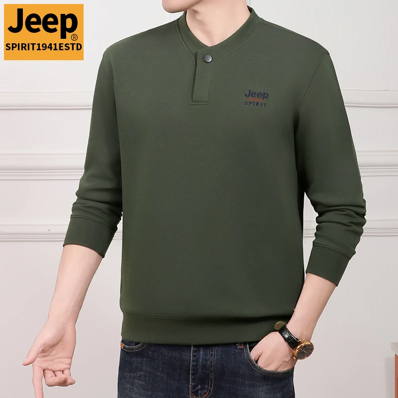 吉普男士新款卫衣春秋长袖2025新款中年男装上衣宽松运动男士卫衣