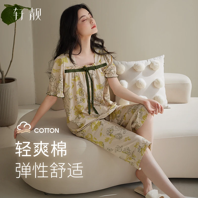 【纯棉】睡衣女夏季短袖七分裤25新款休闲时尚中年妈妈家居服套装