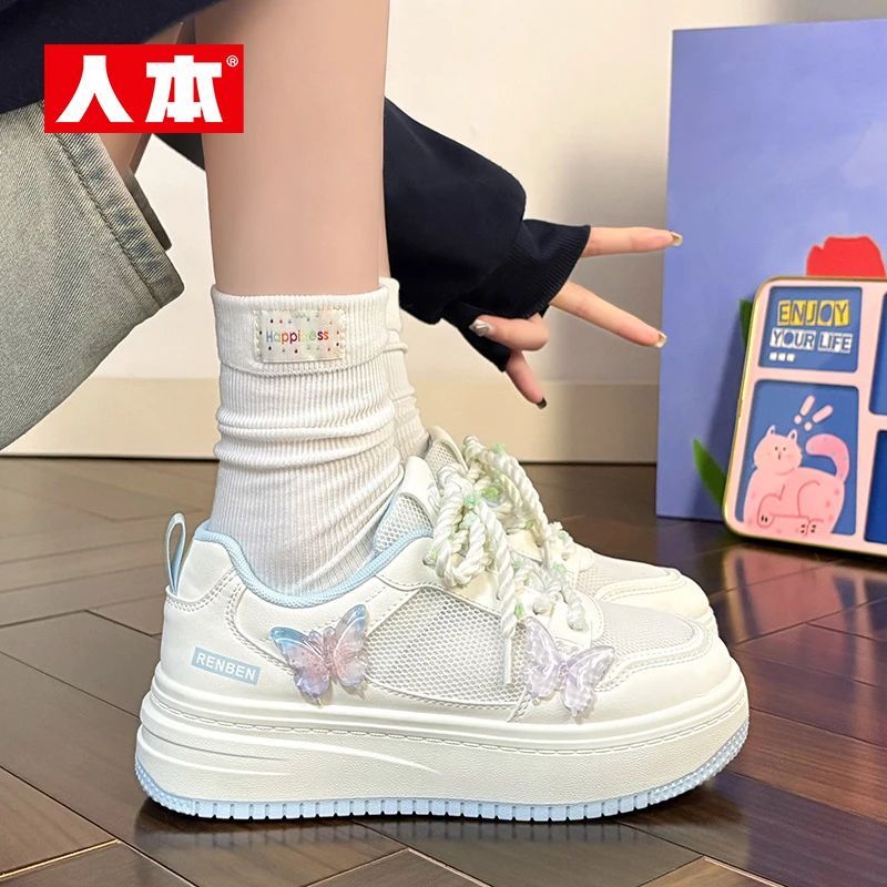 人本甜美森女沙滩休闲鞋2025软底软面夏季透气女鞋网面薄款小白鞋