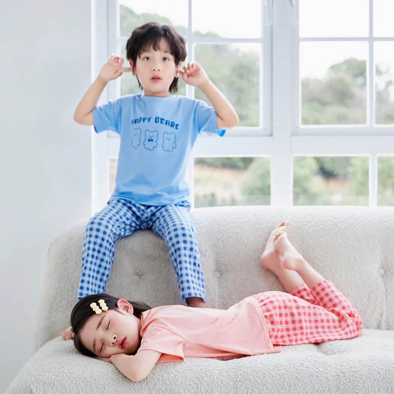 儿童夏季短袖套装纯棉男童薄款家居服女童空调服短袖防蚊裤套装