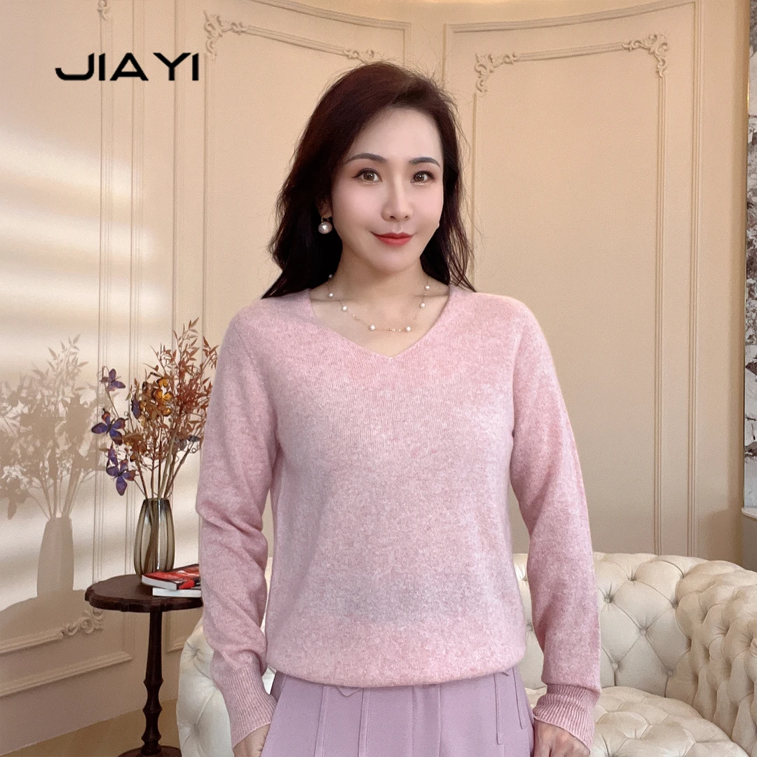 【嘉一】秋季新款简约百搭款鸡心领羊绒小衫 JYD-9070
