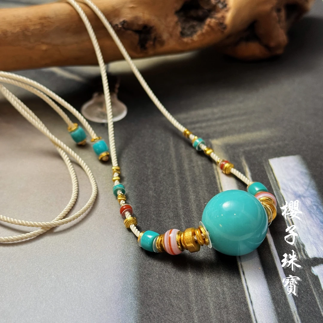 樱子 | 在花里 18K原矿高瓷绿松石转运顶珠时尚调节项链*YZLS2392