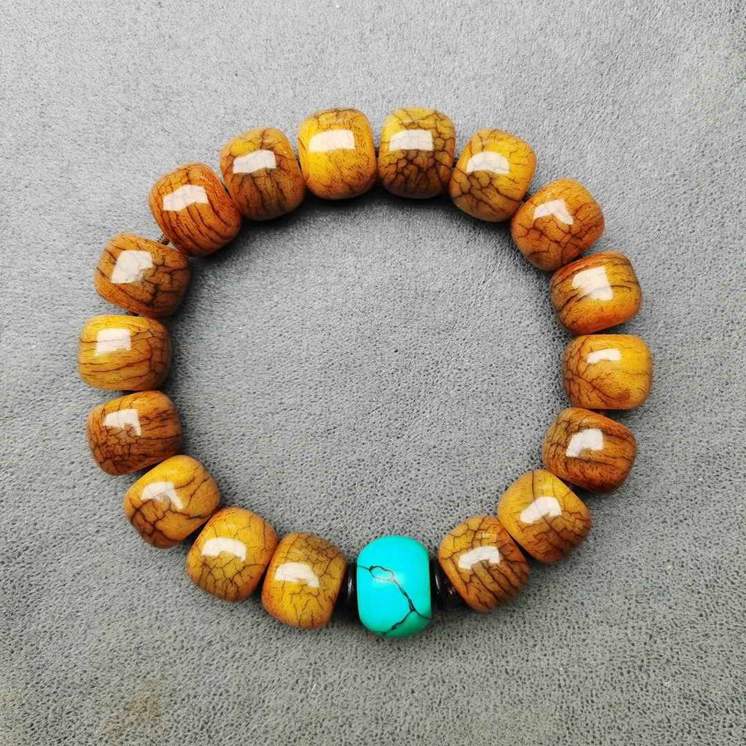 牦牛骨民族风14老型桶珠单圈素圈手串鸡油黄复古藏式牦牛骨手串