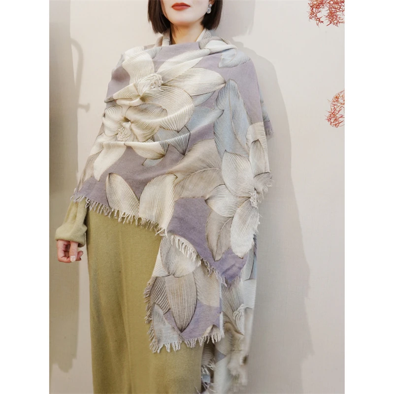 加大加宽花朵春夏披肩女 中厚大披肩围巾女加厚