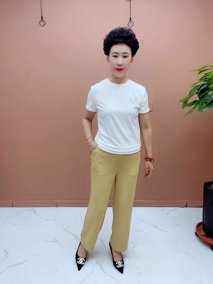 7666九分夏季雨露麻直筒休闲裤