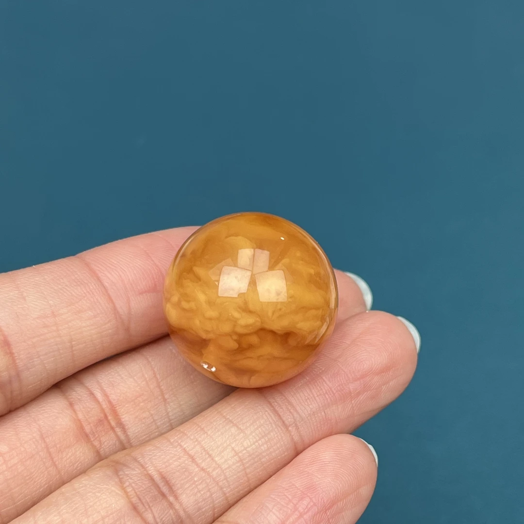 Y5670天然原矿蜜蜡鸡油黄圆珠22mm6.3克抖音基地质检发货